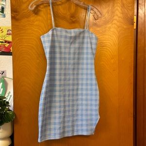 Size 4, baby blue and white dress, spaghetti strap